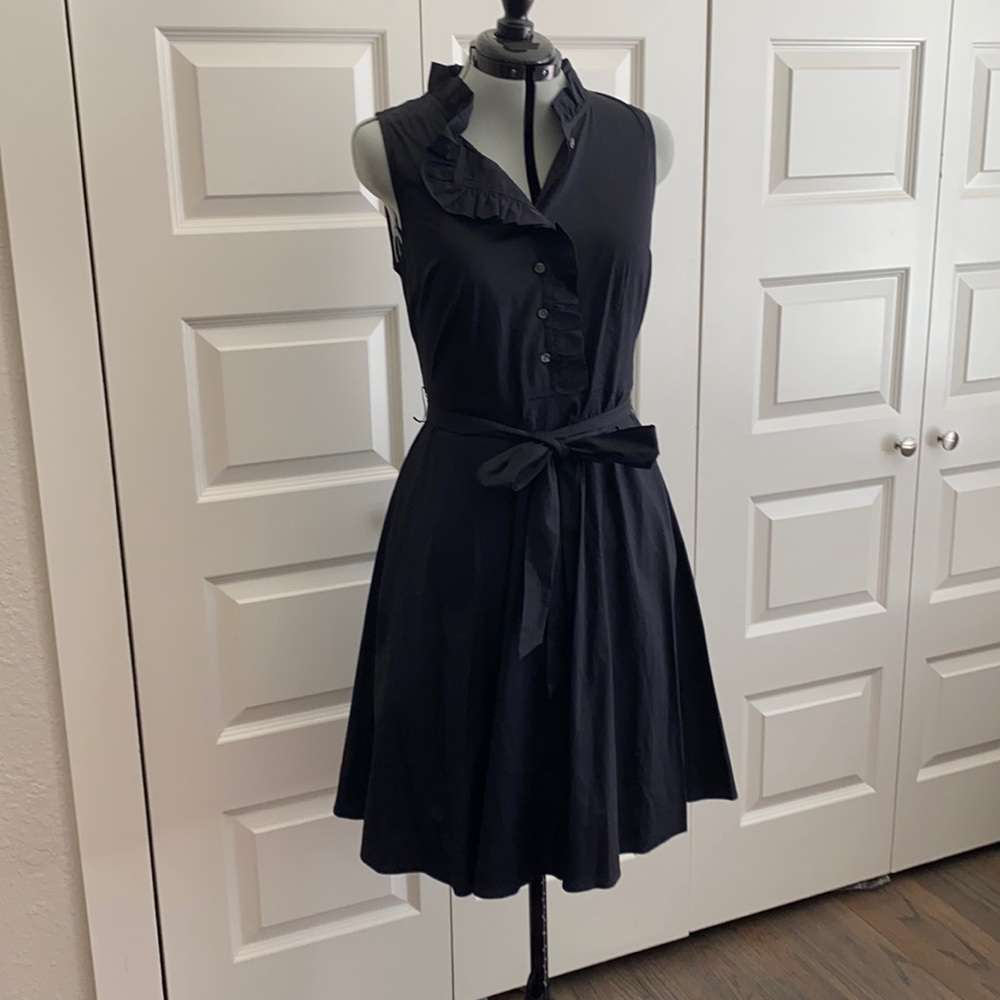 Ann Taylor Black A-line Ruffle collar Dress